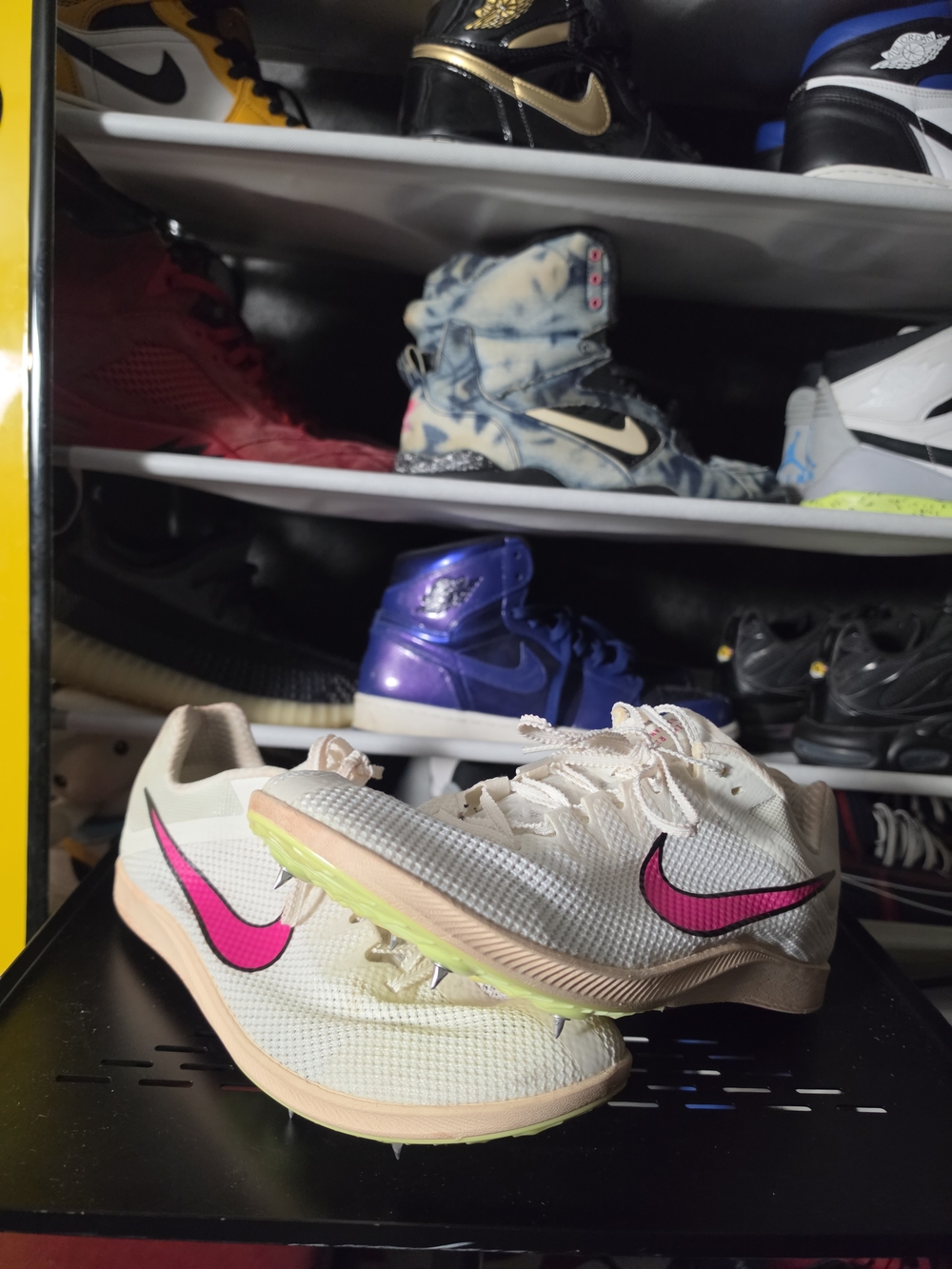 🔥 Nike Rival Swift Cream Racing Spikes Pink Swoosh and Lime Accents Size 10.5